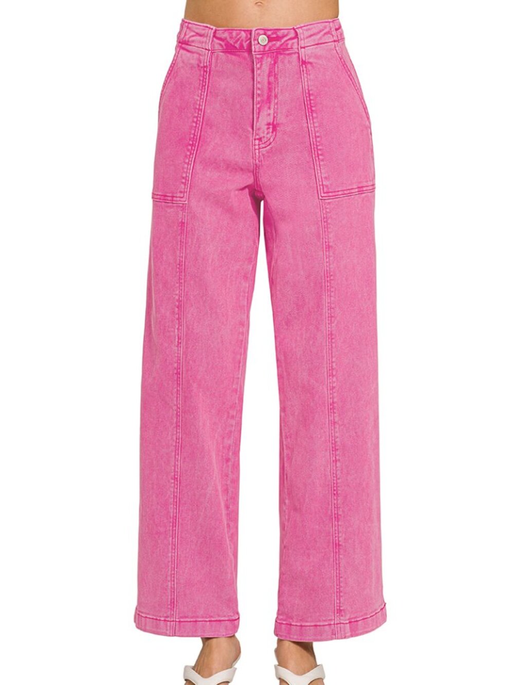 Zenana Straight leg utility pocket color denim pants Medium NWOT